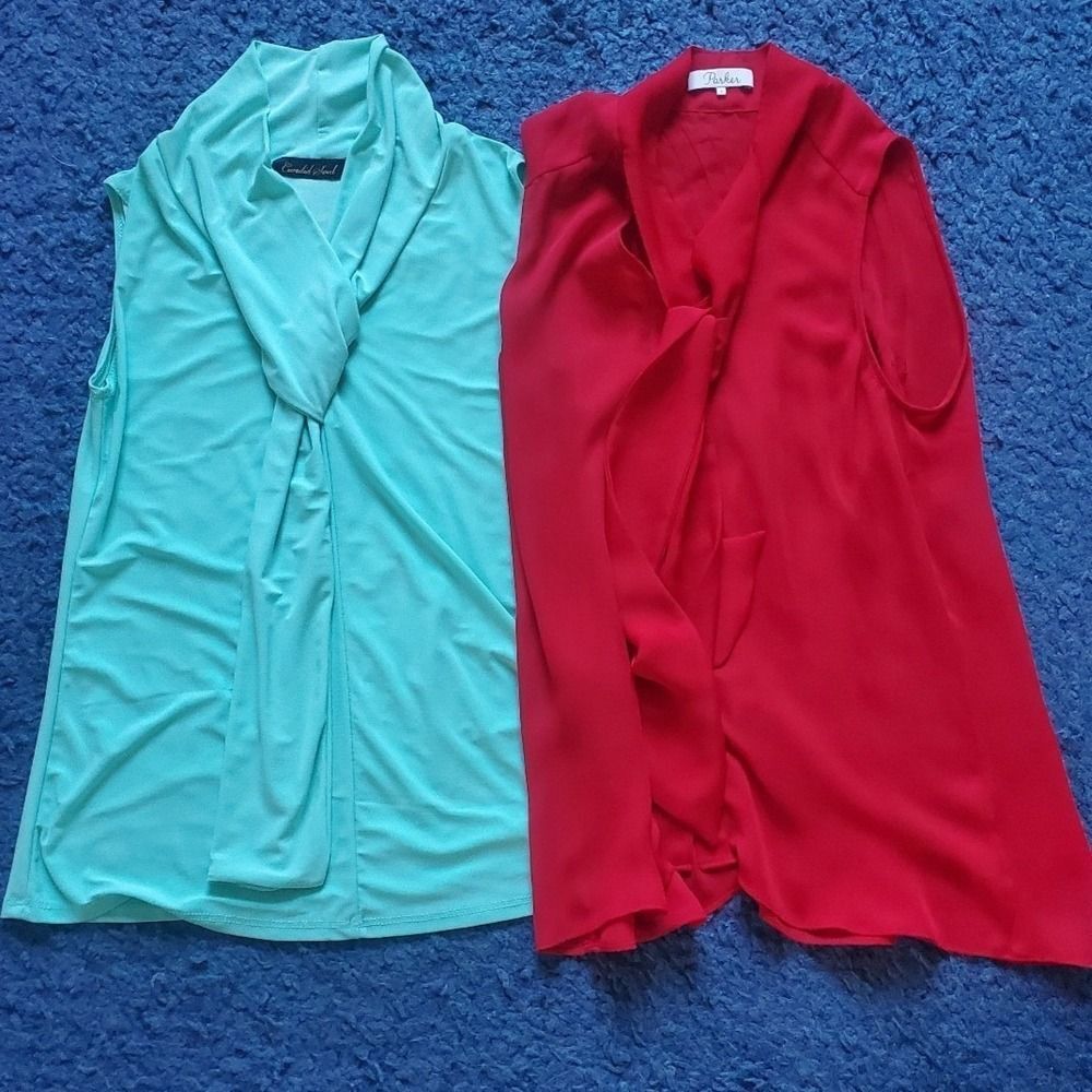 Bundle of 2 Women's Sleeveless  Blouses with bow tie accents Size M